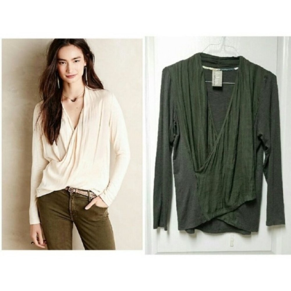 Anthropologie Dolan Olive Green Wrap Top